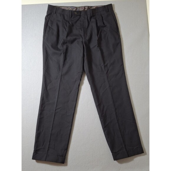 Lauren Ralph Lauren Dress Pants Men's 38x32 Black Pleated Cuffed Slacks EUC - Picture 1 of 10